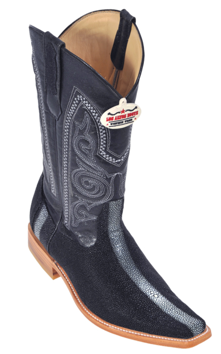 Los Altos Black Genuine All-Over Stingray Rowstone Finish Square Toe Cowboy Boots 716005